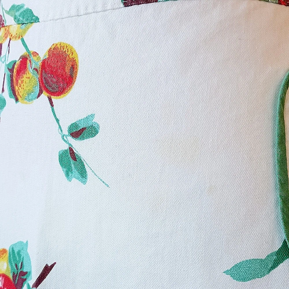 VINTAGE Handmade Apron Apples Linen Mcm White Green Scalloped Trim 50s 60s - Picture 8 of 9